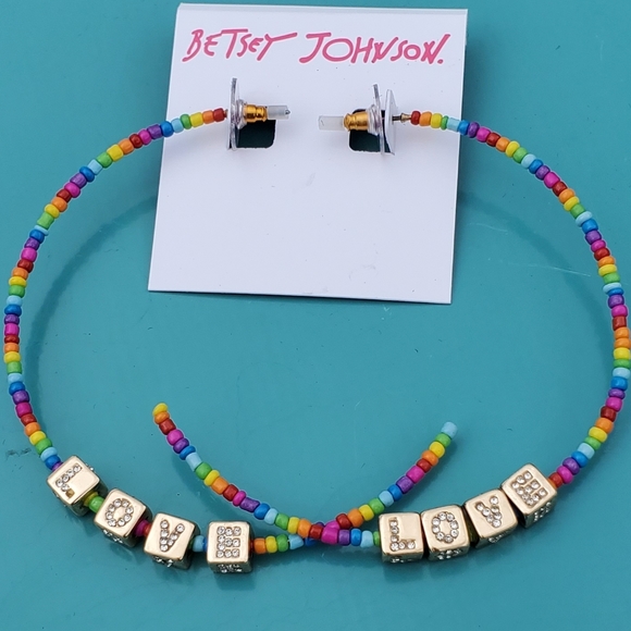 Betsey Johnson Multicolor Beaded Hoop Earrings - Picture 4 of 16
